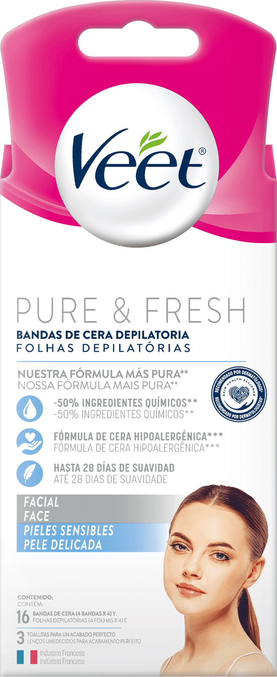 Veet Pure&Fresh Bandas de Cera Facial Pieles Sensibles